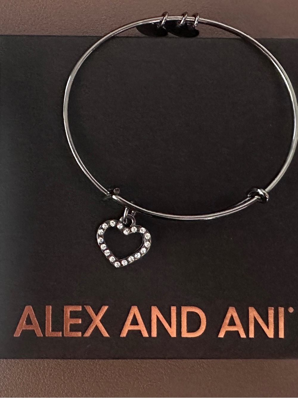 Alex and Ani Silver Heart Crystal Charm Bangle